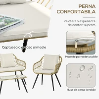 Outsunny Set Mobilier de Grădină din 4 Piese cu Canapea, 2 Fotolii cu Perne Lavabile și Măsuță, 120x65x78 cm, Bej(m-5)
