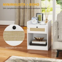 HOMCOM Conjunto de 2 Mesas de Cabeceira Mesas de Cabeceira para Dormitório com Gaveta em Vime 40x40x53 cm Branco(m-5)