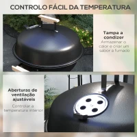 Outsunny Barbecue a Carvão Portátil com Rodas Tampa e Tigela Esmaltadas e Puxadores de Madeira  48x56x85 cm Preto(m-5)