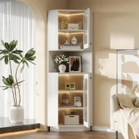 Armadio da bagno con barra luminosa, armadio angolare con due ripiani portaoggetti, 45x45x166.5 cm, Bianco(m-1)