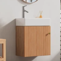 Mobilă de baie cu lavoar și dulap sub lavoar, suspendat, cu spațiu de depozitare, 46x26x56 cm, Culoare naturală(m-5)