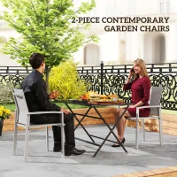 Outsunny Set de 2 Scaune de Grădină cu Cadru din Aluminiu, Plasă Respirabilă și Cotiere, 56x58x89 cm, Gri Deschis(m-4)