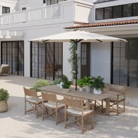 Outsunny Chapéu de Sol para Jardim Ø292x252 cm com Inclinação Ajustável até 45° Luzes LED Solares e Manivela Creme(m-9)