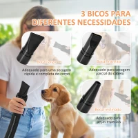PawHut Secador para Animais de Estimação 2200 W Velocidade e Temperatura Ajustáveis 3 Bicos Ecrã Digital  34x16x25 cm Branco(m-6)