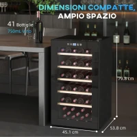 HOMCOM Cantinetta Vino Frigo per 41 Bottiglie, Capacità 91L, Controllo Temperatura e Ripiani in Legno, Nero(m-3)