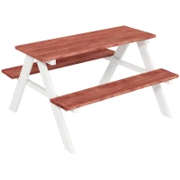 Outsunny Conjunto de Mesa e 2 Bancos Infantil de Madeira Mesa de Piquenique para Crianças de 3-8 Anos 89x79x50 cm Marrom e Branco(m-11)