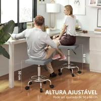 HOMCOM Banco Giratório com Rodas Altura Regulável 50-66 cm Assento Estofado em Imitação de Couro  34x34x50-66 cm Cinzento(m-4)