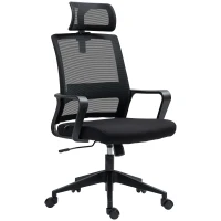 HOMCOM Scaun de Birou Ergonomic cu Tetieră, Înălțime Reglabilă și Funcție de Balansare, 60x64x102-112 cm, Negru(m-10)