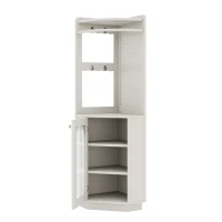 Armoire de salle de bain avec bande lumineuse, armoire d'angle avec espace de rangement, 45×45×166,6 cm, Blanc(m-8)