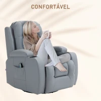 HOMCOM Poltrona de Massagem Reclinável até 150° com 8 Pontos de Massagem por Vibração Função de Aquecimento 85x94x104 cm Cinza(m-7)
