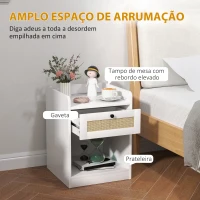 HOMCOM Conjunto de 2 Mesas de Cabeceira Mesas de Cabeceira para Dormitório com Gaveta em Vime 40x40x53 cm Branco(m-4)