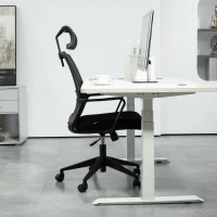 HOMCOM Scaun de Birou Ergonomic cu Tetieră, Înălțime Reglabilă și Funcție de Balansare, 60x64x102-112 cm, Negru(m-8)