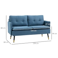 HOMCOM Sofá de 2 Lugares Moderno Estofado em Poliéster com 4 Almofadas Apoio para os Braços e Pés de Aço 139x68x80 cm Azul(m-3)