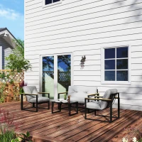 Outsunny Conjunto de Jardim de 4 Peças com 2 Poltronas e 1 Sofá de 2 Lugares com Almofadas e Mesa de Centro Cinzento e Preto(m-8)