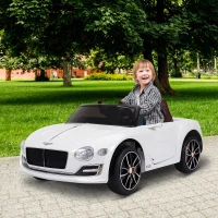 HOMCOM Carro elétrico infantil com licencia de Bentley GT para crianças acima de 3 anos com controle remoto 2 velocidades com faróis musica 108x60x43 cm Branco(m-2)