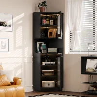 Mobile angolare soggiorno con barra luminosa, armadio angolare con due ripiani portaoggetti, 45x45x166.5 cm, Nero(m-4)