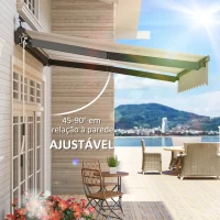 Outsunny Toldo Manual Retrátil 295x250 cm com Luzes LED Solares Toldo para Varanda com Manivela de Alumínio e Proteção UV50+ Creme(m-6)