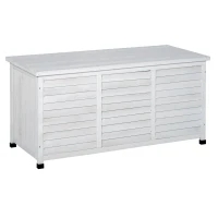 Outsunny Baú de madeira ao ar livre Caixa de armazenamento de jardim com tampa que pode ser aberta 127x56x60 cm Branco(m-10)
