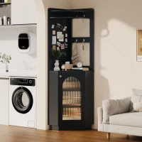 Armoire de salle de bain avec bande lumineuse, armoire d'angle avec espace de rangement, 45×45×166,6 cm, Noir(m-4)
