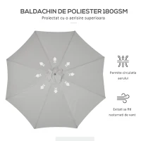 Outsunny Umbrelă de grădină, diametru 3 m, cu stâlp din lemn, 8 spițe și parasolar din poliester, gri(m-5)