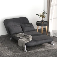 HOMCOM Sofá Cama de 2 Lugares Estofado em Camurça Sintética com Encosto Ajustável em 5 Níveis e 2 Almofadas 111x80x78 cm Cinzento(m-8)