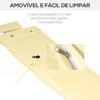 Outsunny Almofada para Espreguiçadeira 198x53x5cm Almofada Suave para Espreguiçadeira Dobrável Acolchoada para Exterior Jardim Pátio Creme(m-6)