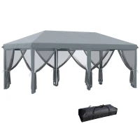 Outsunny Tenda Dobrável 585x295x270 cm Tenda de Jardim com 6 Mosquiteiros Bolsa de Transporte e Estrutura de Aço Cinza(m-1)