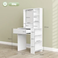 HOMCOM Kaptafel met Spiegel, Lade, 3-traps Zijopslag, Spaanplaat, Wit(m-3)