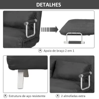 HOMCOM Sofá Cama de 2 Lugares Estofado em Camurça Sintética com Encosto Ajustável em 5 Níveis e 2 Almofadas 111x80x78 cm Cinzento(m-5)