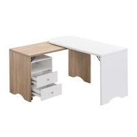 Escritorio de esquina en forma de L, mesa de computadora multifuncional con gabinete de almacenamiento móvil y amplia superficie de trabajo, 135×55×76 cm, Color natural + Blanco.(m-8)