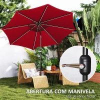 Outsunny Chapéu de Sol para Jardim Ø292x252 cm com Inclinação Ajustável até 45° Luzes LED Solares e Manivela Vinho(m-7)