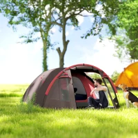 Outsunny Tenda da Campeggio da 2-4 Persone con Stanze Separate, Impermeabile con Doppie Porte, Grigio(m-9)