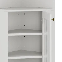 Armadio da bagno con barra luminosa, armadio angolare con due ripiani portaoggetti, 45x45x166.5 cm, Bianco(m-6)