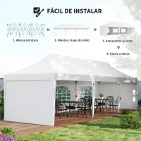 Outsunny Tenda Dobrável 876x294x310 cm com Altura Ajustável Paredes Laterais Janelas Proteção UV50+  e Bolsa de Transporte Branco(m-4)