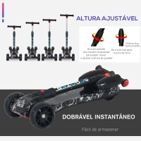 HOMCOM Trotinete ajustável em altura de 4 níveis dobrável com luzes musica Nevoeiro de água para crianças acima de 3 anos 61x26x63-81 cm Preto(m-5)