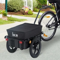 HOMCOM Reboque de Bicicleta para Carrinho de Carga 40kg com Capa em Tecido Oxford Refletores Estrutura em Aço e Alças para Bagagem 144x59x80 cm Preto(m-2)