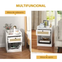 HOMCOM Conjunto de 2 Mesas de Cabeceira Mesas de Cabeceira para Dormitório com Gaveta em Vime 40x40x53 cm Branco(m-6)