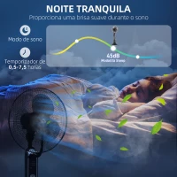 HOMCOM Ventoinha de Pé com Nebulizador 75 W Temporizador Depósito 3,2L Controlo Remoto 3 Velocidades 3 Hélices e Ecrã LED Ø44,5 cm Preto(m-7)