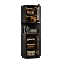 Mobile angolare soggiorno con barra luminosa, armadio angolare con due ripiani portaoggetti, 45x45x166.5 cm, Nero(m-9)