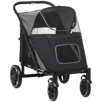 PawHut Carrinho para Cães Dobrável com Janelas de Malha Cinto de Segurança e Bolsos de Armazenamento 112x65x100 cm Cinzento(m-10)