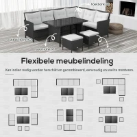 Outsunny 18-delige poly-rotan zitgroep bankstel tuinset fauteuil krukkenset(m-5)