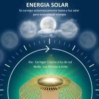 Outsunny Candeeiro Solar em Vime Sintético com Luzes LED Ligação e Desligação Automática Desenho Boémio Impermeável Ø30x55 cm Madeira(m-4)