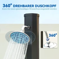 Outsunny Solardusche 35 Liter Solar Gartendusche mit Wasserhahn Duschkopf Handbrause seitliche Tablett, bis 55 °C Schwarz(m-5)