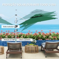 Outsunny Chapéu de Sol Excêntrico  Ø292 cm com Manivela Rotativo 360° Inclinação Ajustável Duplo Teto e Base Cruzada Verde Escuro(m-5)