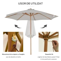 Outsunny Umbrelă de grădină, diametru 3 m, cu stâlp din lemn, 8 spițe și parasolar din poliester, gri(m-4)