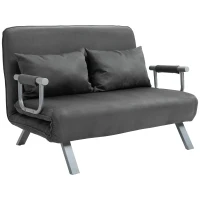 HOMCOM Sofá Cama de 2 Lugares Estofado em Camurça Sintética com Encosto Ajustável em 5 Níveis e 2 Almofadas 111x80x78 cm Cinzento(m-1)