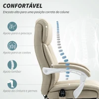 HOMCOM Cadeira de Escritório com Massagem Reclinável Aquecimento Apoio para Pés  e Controlo Remoto 66x70x112-120 cm Bege(m-5)