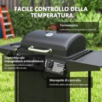 Outsunny Barbecue a Gas con 4 Bruciatori Indipendenti e Coperchio con Termometro, 108x54x97 cm, Nero(m-5)