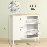 HOMCOM Sapateira para Entrada com 4 Gavetas Prateleiras Ajustáveis e Puxadores em PU para 20 Pares de Sapatos 105x24x95,5 cm Branco(m-3)