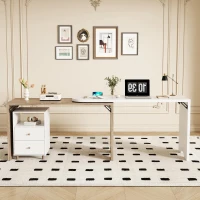Escritorio de esquina en forma de L, mesa de computadora multifuncional con gabinete de almacenamiento móvil y amplia superficie de trabajo, 135×55×76 cm, Color natural + Blanco.(m-4)